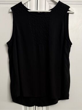Silver Jeans Co. Black Sleeveless Tonal Embroidered Chest Panel Tank Top Size L